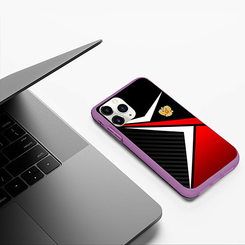 Чехол iPhone 11 Pro матовый Russia - black and red / 3D-Фиолетовый – фото 3