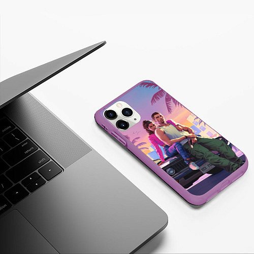 Чехол iPhone 11 Pro матовый Jason & Lucia - GTA 6 official art / 3D-Фиолетовый – фото 3