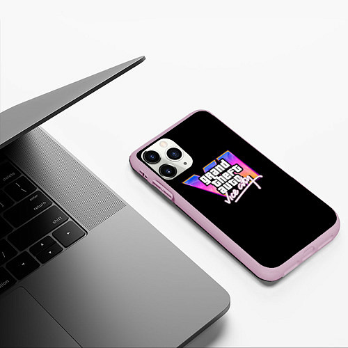 Чехол iPhone 11 Pro матовый Gta 6 vice city logo / 3D-Розовый – фото 3