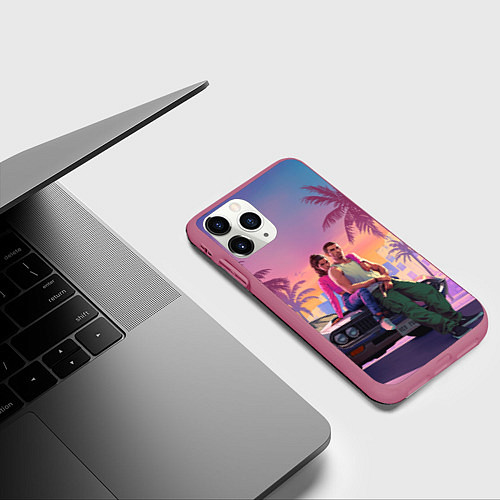 Чехол iPhone 11 Pro матовый Люсия с парнем gta 6 / 3D-Малиновый – фото 3
