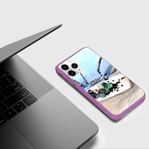 Чехол iPhone 11 Pro матовый Капли и портрет тушью / 3D-Фиолетовый – фото 3
