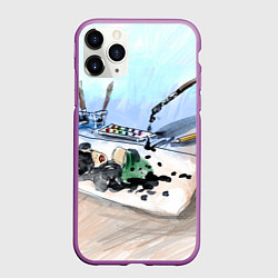 Чехол iPhone 11 Pro матовый Капли и портрет тушью, цвет: 3D-фиолетовый
