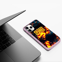 Чехол iPhone 11 Pro матовый PUBG огненое лого, цвет: 3D-розовый — фото 2