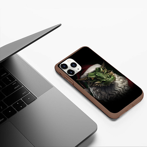 Чехол iPhone 11 Pro матовый Санта дракон 2024 / 3D-Коричневый – фото 3