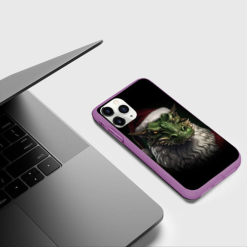 Чехол iPhone 11 Pro матовый Санта дракон 2024 / 3D-Фиолетовый – фото 3