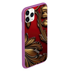 Чехол iPhone 11 Pro матовый Золотые объемные листья на красном фоне, цвет: 3D-фиолетовый — фото 2