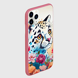 Чехол iPhone 11 Pro матовый Мультяшный леопард в цветах, цвет: 3D-малиновый — фото 2
