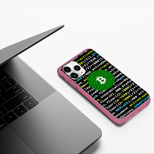 Чехол iPhone 11 Pro матовый Bitcoin сатоши / 3D-Малиновый – фото 3