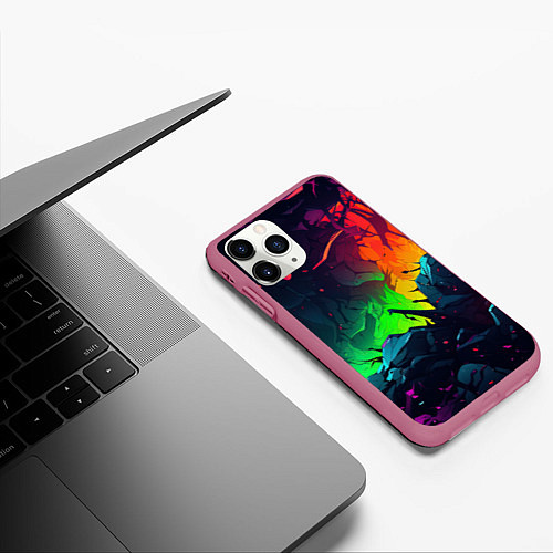 Чехол iPhone 11 Pro матовый Яркие пятна абстракции / 3D-Малиновый – фото 3