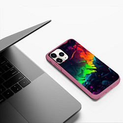 Чехол iPhone 11 Pro матовый Яркие пятна абстракции, цвет: 3D-малиновый — фото 2