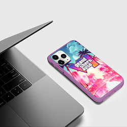Чехол iPhone 11 Pro матовый Gta 6 logo vice city style, цвет: 3D-фиолетовый — фото 2