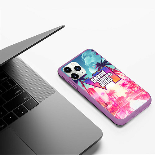 Чехол iPhone 11 Pro матовый Gta 6 logo vice city style / 3D-Фиолетовый – фото 3