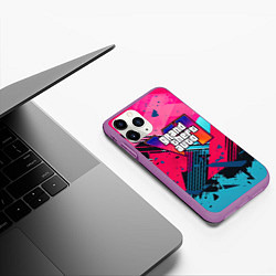 Чехол iPhone 11 Pro матовый Gta 6 abstract logo style, цвет: 3D-фиолетовый — фото 2