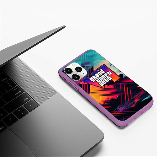 Чехол iPhone 11 Pro матовый GTA 6 abstract logo / 3D-Фиолетовый – фото 3