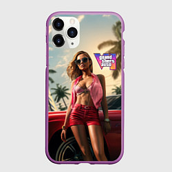 Чехол iPhone 11 Pro матовый Девушка GTA 6, цвет: 3D-фиолетовый