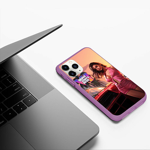 Чехол iPhone 11 Pro матовый GTA 6 girl vice city / 3D-Фиолетовый – фото 3