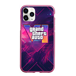 Чехол iPhone 11 Pro матовый GTA 6 summer logo, цвет: 3D-малиновый