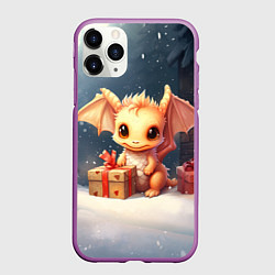 Чехол iPhone 11 Pro матовый Дракон тайный повелитель елок, цвет: 3D-фиолетовый