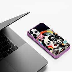 Чехол iPhone 11 Pro матовый Женщина и животные винтажный коллаж, цвет: 3D-фиолетовый — фото 2