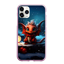 Чехол iPhone 11 Pro матовый Милый дракошка со светящимся шариком, цвет: 3D-розовый