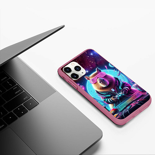 Чехол iPhone 11 Pro матовый Загадочный мир геймера - капибара / 3D-Малиновый – фото 3