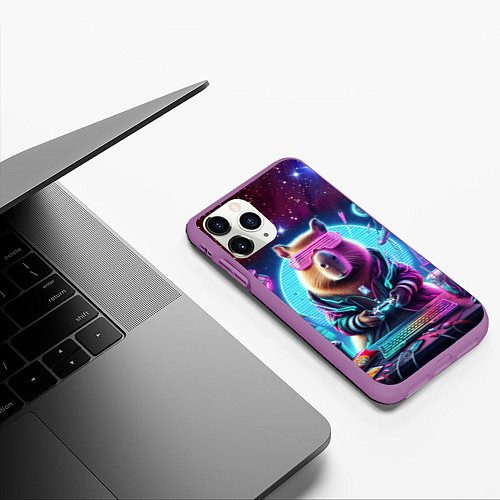 Чехол iPhone 11 Pro матовый Загадочный мир геймера - капибара / 3D-Фиолетовый – фото 3