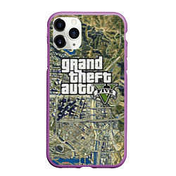 Чехол iPhone 11 Pro матовый GTA 5 карта, цвет: 3D-фиолетовый