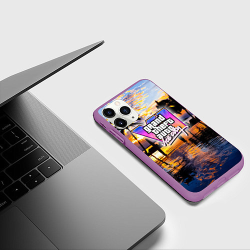 Чехол iPhone 11 Pro матовый Grand theft auto 6 vice city / 3D-Фиолетовый – фото 3
