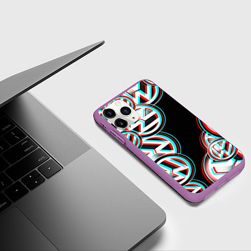 Чехол iPhone 11 Pro матовый Volkswagen glitch pattern / 3D-Фиолетовый – фото 3