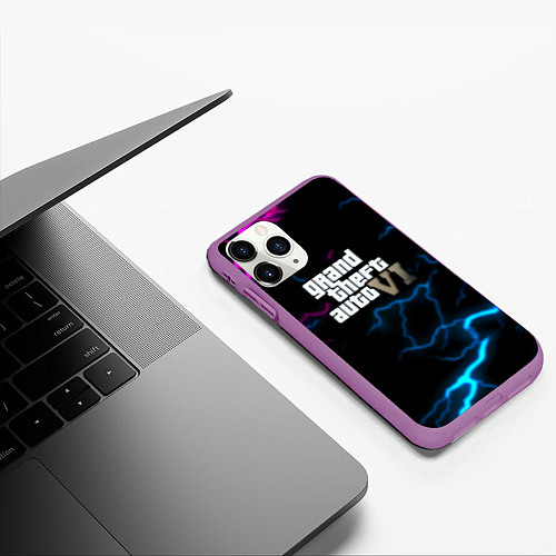 Чехол iPhone 11 Pro матовый Grand theft auto storm / 3D-Фиолетовый – фото 3