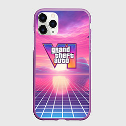 Чехол iPhone 11 Pro матовый GTA 6 Vaporwave, цвет: 3D-фиолетовый