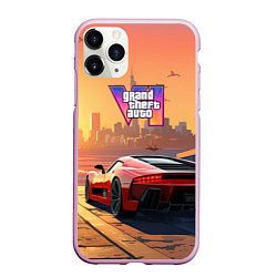 Чехол iPhone 11 Pro матовый GTA 6 авто вид сзади, цвет: 3D-розовый