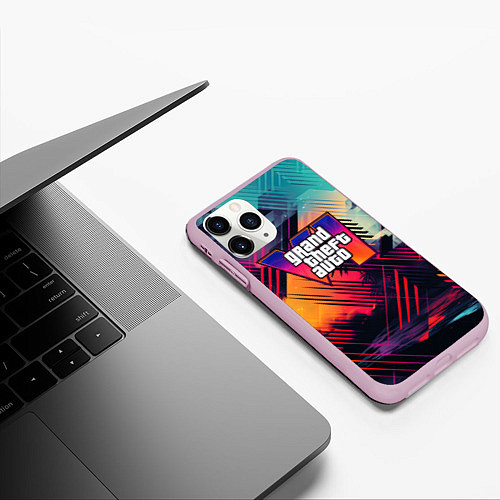 Чехол iPhone 11 Pro матовый GTA 6 аbstract logo / 3D-Розовый – фото 3