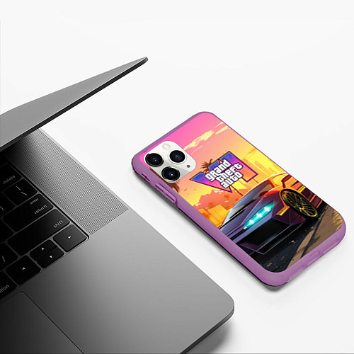 Чехол iPhone 11 Pro матовый Auto GTA 6 / 3D-Фиолетовый – фото 3