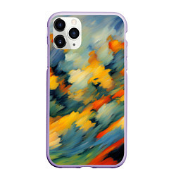 Чехол iPhone 11 Pro матовый Жёлтые и синие мазки, цвет: 3D-светло-сиреневый