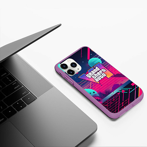 Чехол iPhone 11 Pro матовый GTA 6 логотип и абстракция / 3D-Фиолетовый – фото 3