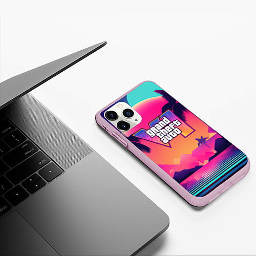 Чехол iPhone 11 Pro матовый GTA 6 закат солнца / 3D-Розовый – фото 3