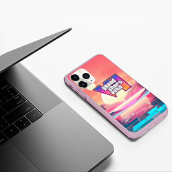 Чехол iPhone 11 Pro матовый GTA 6 retro abstract, цвет: 3D-розовый — фото 2
