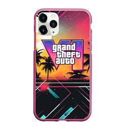 Чехол iPhone 11 Pro матовый GTA 6 night logo, цвет: 3D-малиновый