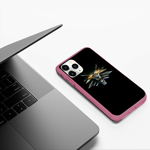 Чехол iPhone 11 Pro матовый Ведьмак логотип / 3D-Малиновый – фото 3