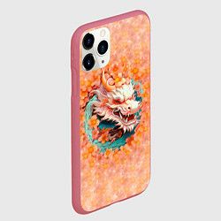 Чехол iPhone 11 Pro матовый Китайский дракон в розовых цветах, цвет: 3D-малиновый — фото 2