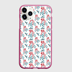 Чехол iPhone 11 Pro матовый Веточки омелы и остролиста для праздника, цвет: 3D-малиновый