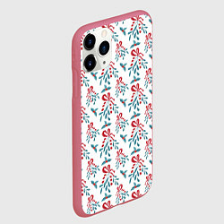 Чехол iPhone 11 Pro матовый Веточки омелы и остролиста для праздника, цвет: 3D-малиновый — фото 2