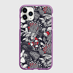 Чехол iPhone 11 Pro матовый Разные грибы, цвет: 3D-фиолетовый