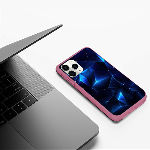 Чехол iPhone 11 Pro матовый Синяя геометрическая абстракция / 3D-Малиновый – фото 3