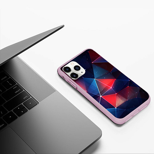 Чехол iPhone 11 Pro матовый Синяя геометрическая абстракция / 3D-Розовый – фото 3