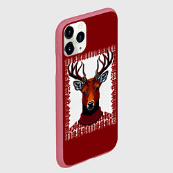 Чехол iPhone 11 Pro матовый Олень на красном фоне, цвет: 3D-малиновый — фото 2