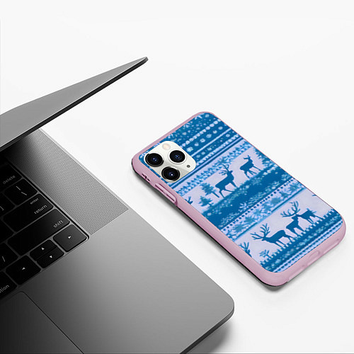 Чехол iPhone 11 Pro матовый Синие олени / 3D-Розовый – фото 3