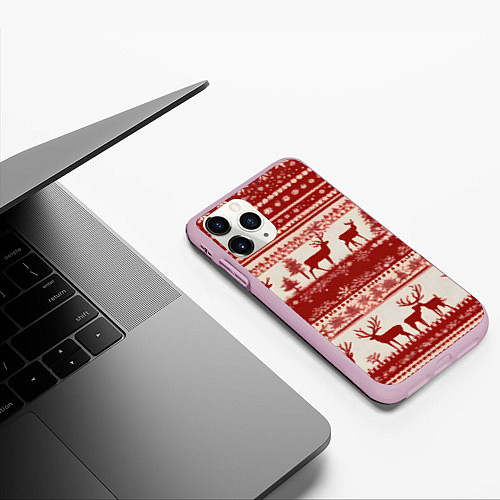 Чехол iPhone 11 Pro матовый Красные олени / 3D-Розовый – фото 3