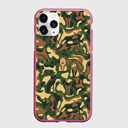 Чехол iPhone 11 Pro матовый Коты и кошки - камуфляж, цвет: 3D-малиновый